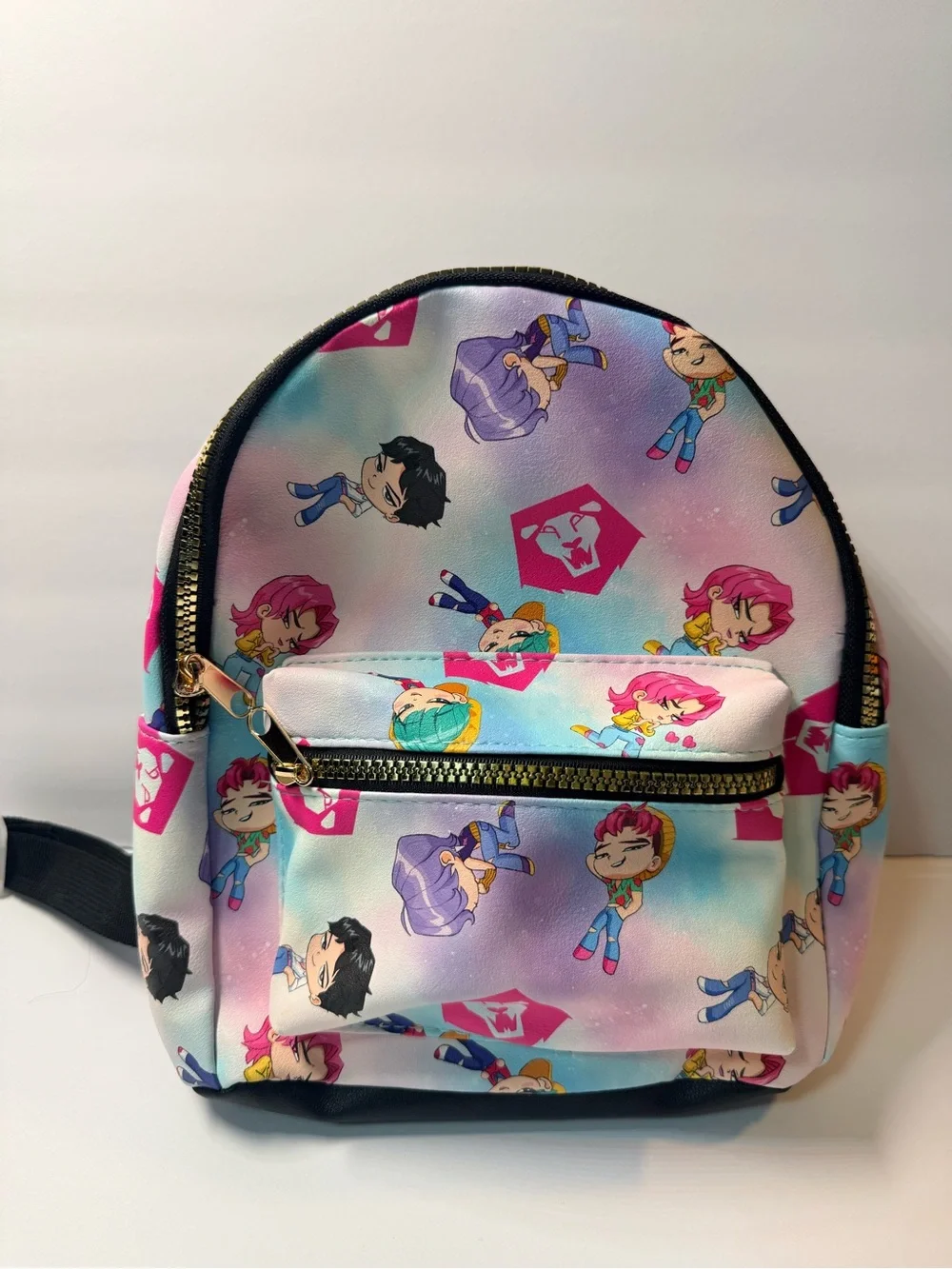 Kpop Demon Hunters (Saja Boys)Pastel Chibi Anime Mini Backpack Gold Zipper